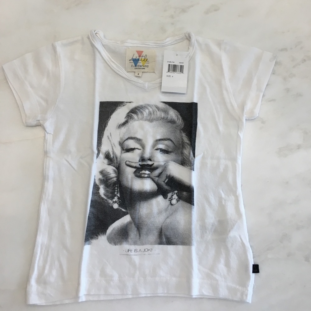 Eleven Paris Girls White S/S Marilyn Monroe V-Neck Tee-Size 4 Years